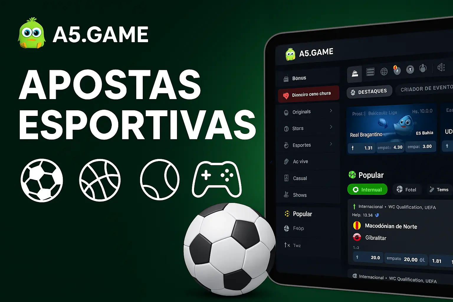 Aposte em apostas esportivas no cassino online A5.GAME